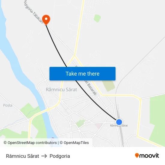 Râmnicu Sărat to Podgoria map
