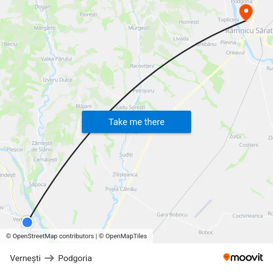Vernești to Podgoria map