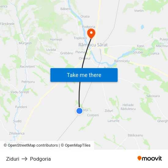 Ziduri to Podgoria map