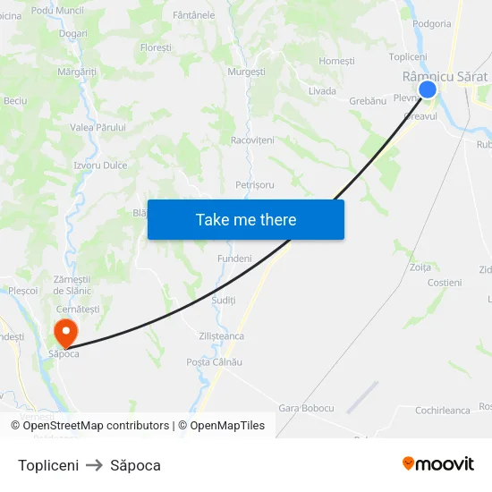 Topliceni to Săpoca map
