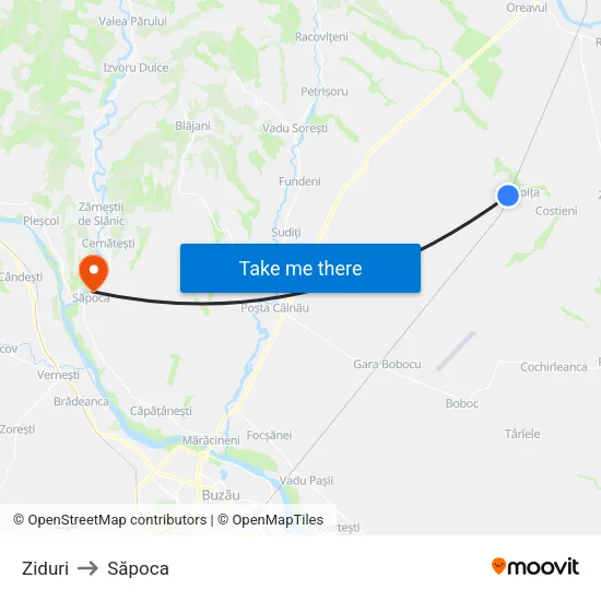 Ziduri to Săpoca map