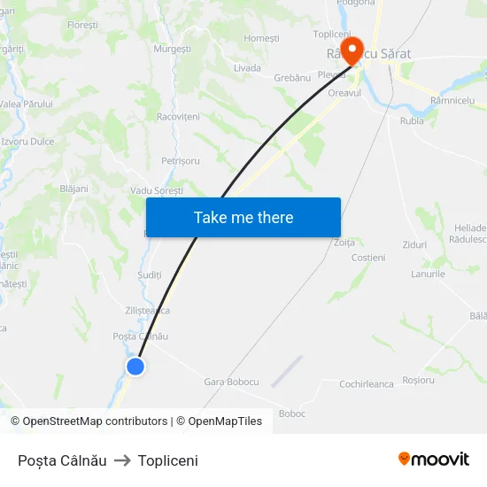 Poșta Câlnău to Topliceni map