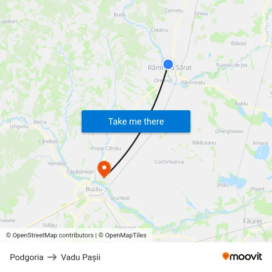 Podgoria to Vadu Pașii map