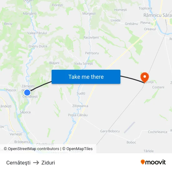 Cernăteşti to Ziduri map