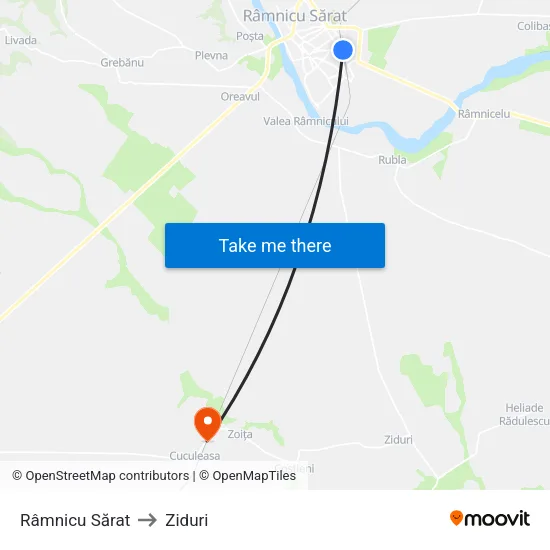 Râmnicu Sărat to Ziduri map
