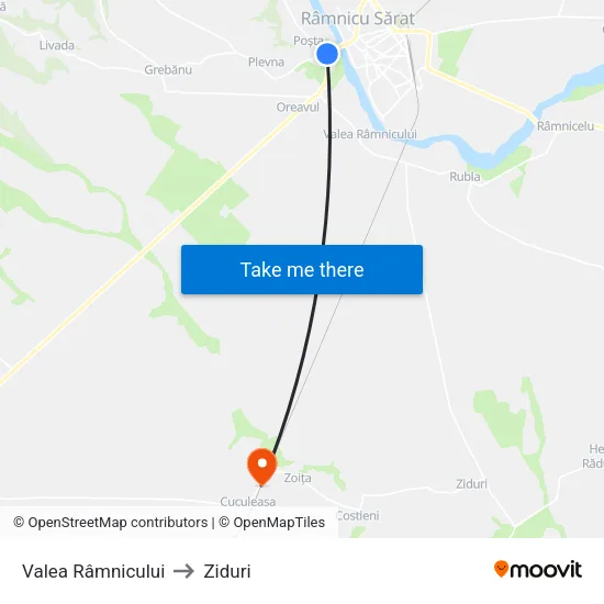 Valea Râmnicului to Ziduri map