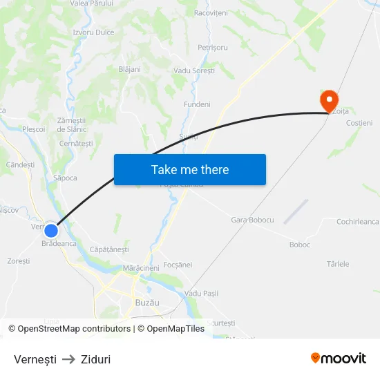Vernești to Ziduri map