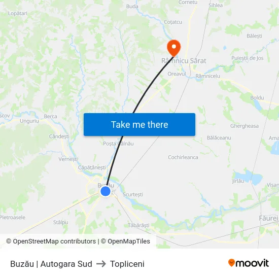 Buzău | Autogara Sud to Topliceni map