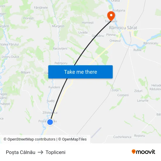 Poșta Câlnău to Topliceni map