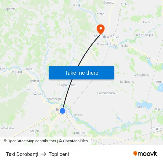 Taxi Dorobanți to Topliceni map