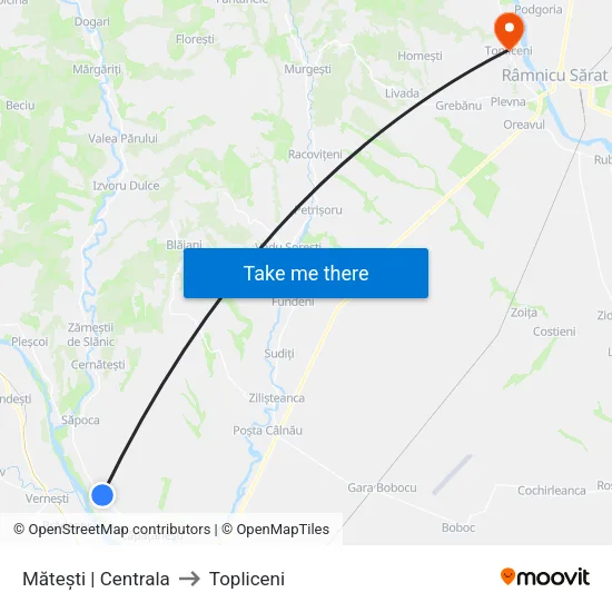 Mătești | Centrala to Topliceni map