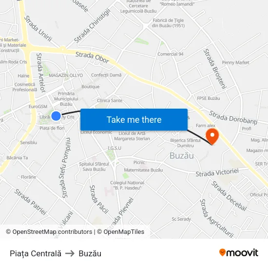Piața Centrală to Buzău map