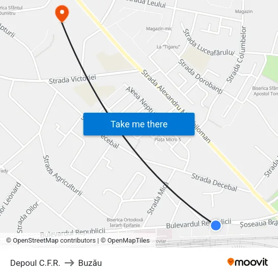 Depoul C.F.R. to Buzău map