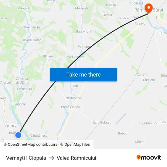 Vernești | Ciopala to Valea Ramnicului map