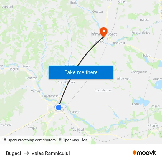 Bugeci to Valea Ramnicului map