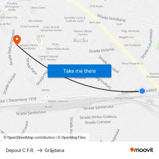 Depoul C.F.R. to Grăjdana map