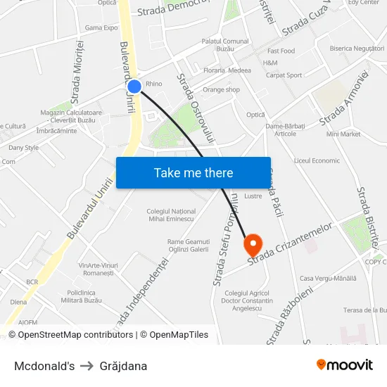Mcdonald's to Grăjdana map