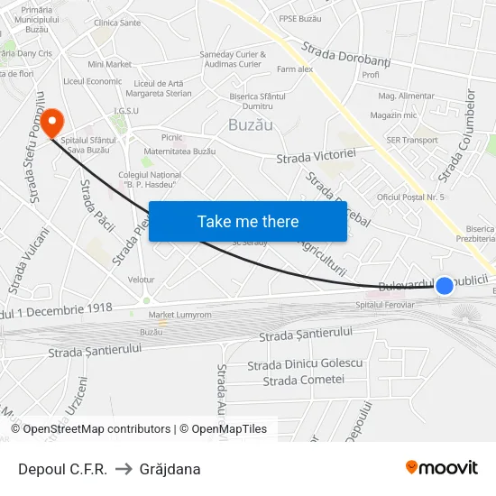 Depoul C.F.R. to Grăjdana map