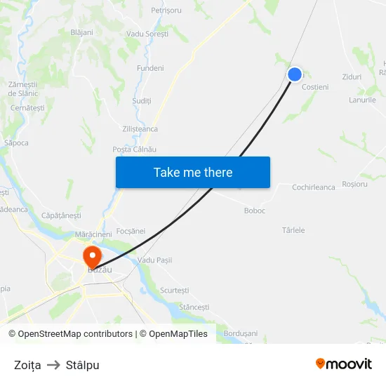 Zoița to Stâlpu map