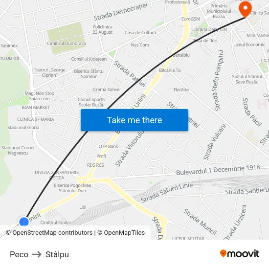 Peco to Stâlpu map
