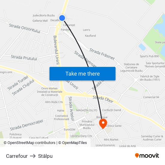 Carrefour to Stâlpu map