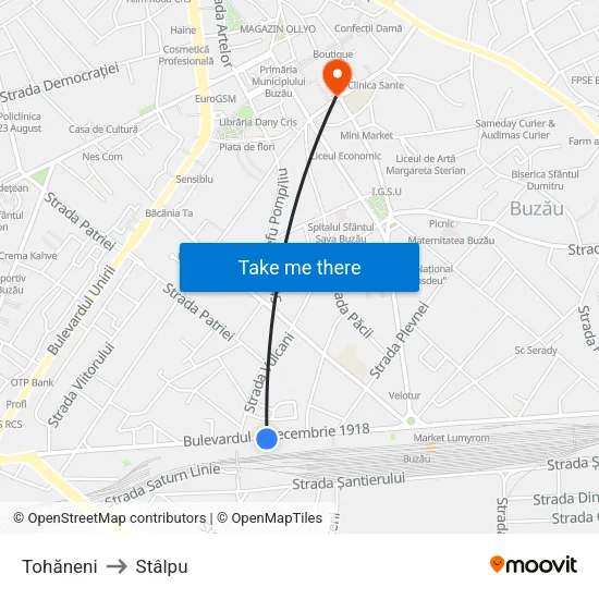 Tohăneni to Stâlpu map