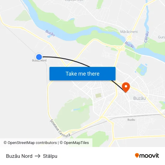 Buzău Nord to Stâlpu map