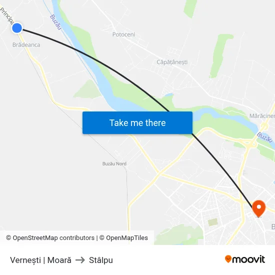 Vernești | Moară to Stâlpu map