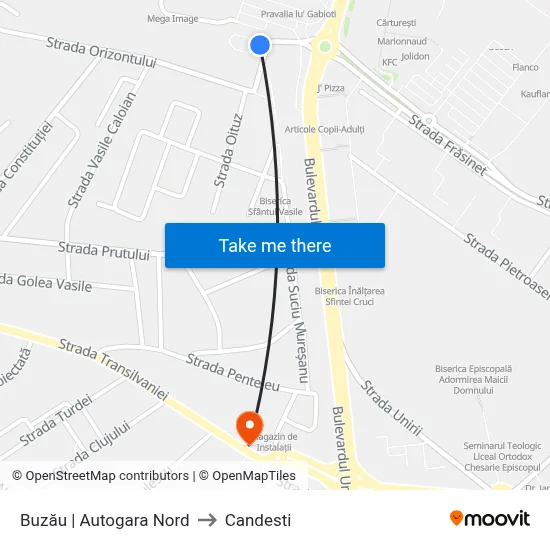 Buzău | Autogara Nord to Candesti map