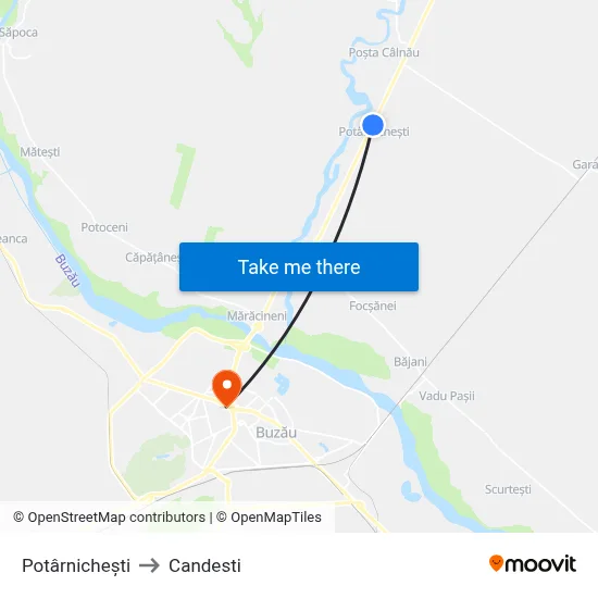 Potârnichești to Candesti map