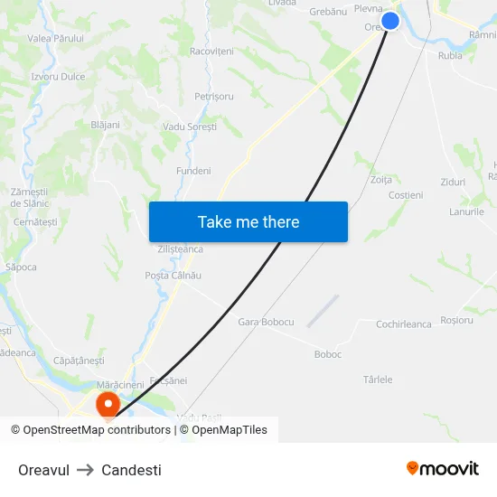 Oreavul to Candesti map