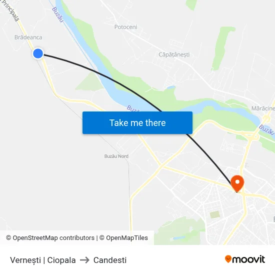 Vernești | Ciopala to Candesti map