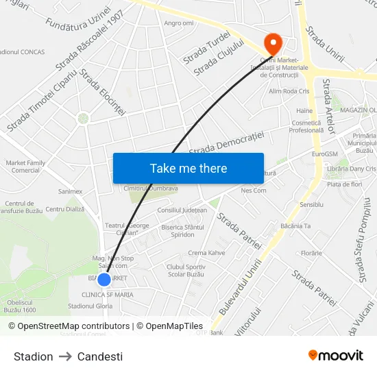 Stadion to Candesti map
