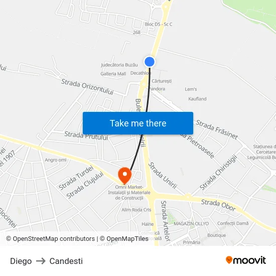 Diego to Candesti map