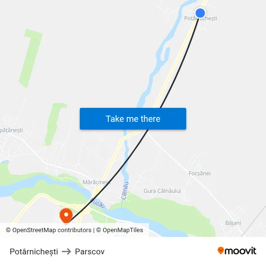 Potârnichești to Parscov map