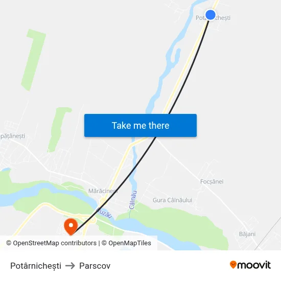 Potârnichești to Parscov map