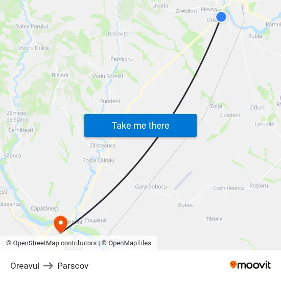 Oreavul to Parscov map