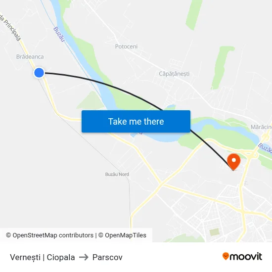 Vernești | Ciopala to Parscov map