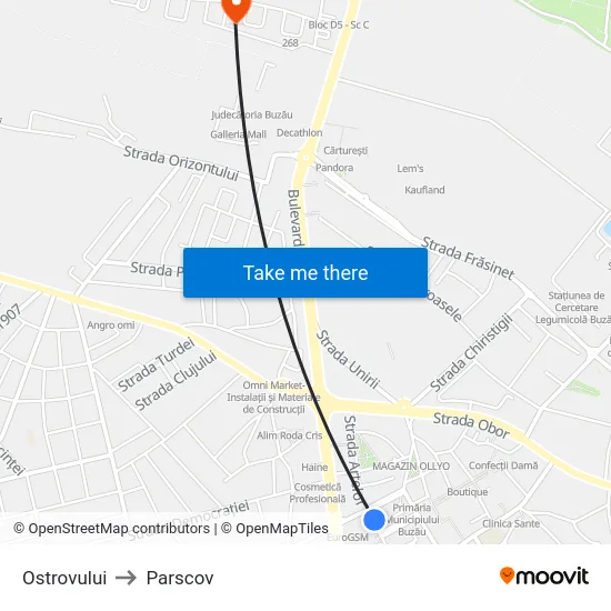 Ostrovului to Parscov map