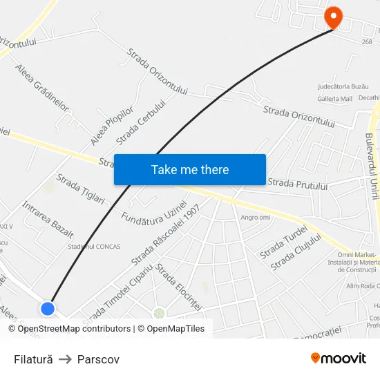 Filatură to Parscov map