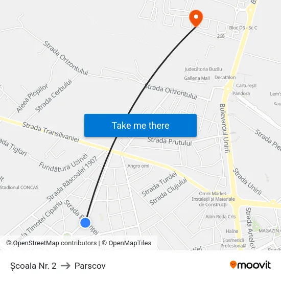 Școala Nr. 2 to Parscov map