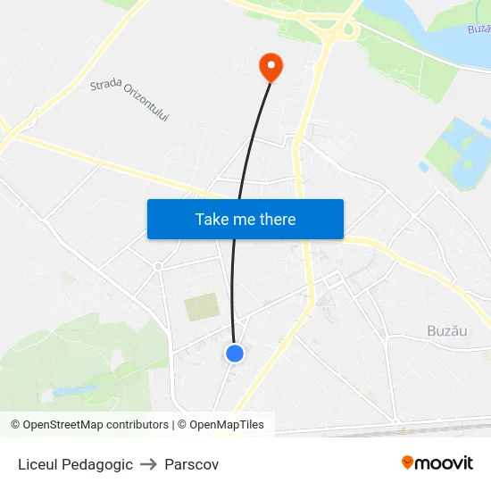 Liceul Pedagogic to Parscov map