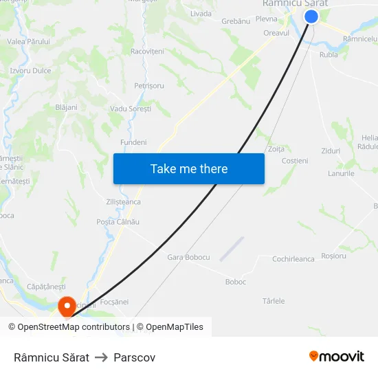 Râmnicu Sărat to Parscov map