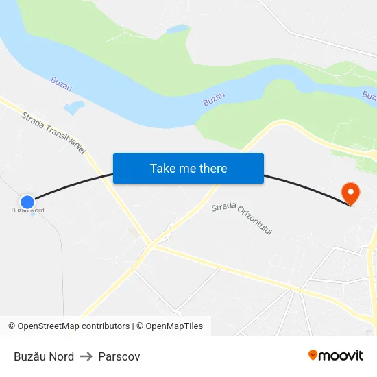 Buzău Nord to Parscov map
