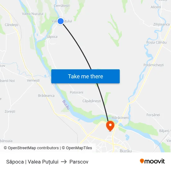 Săpoca | Valea Puțului to Parscov map