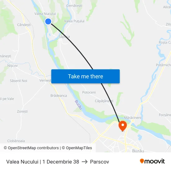 Valea Nucului | 1 Decembrie 38 to Parscov map