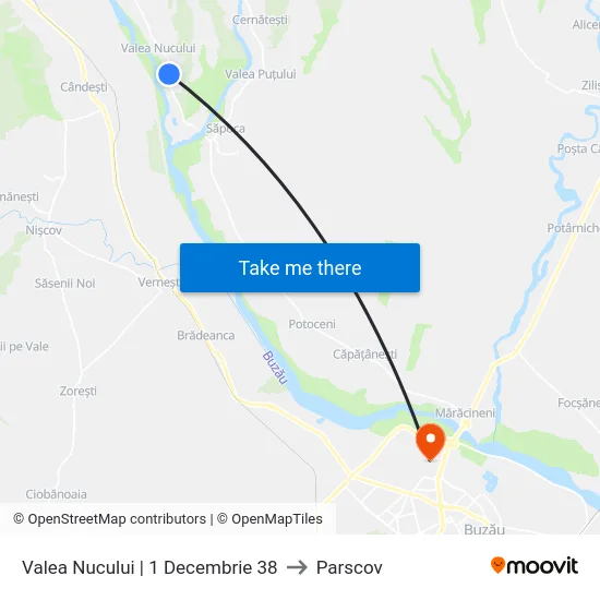 Valea Nucului | 1 Decembrie 38 to Parscov map