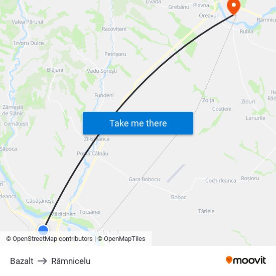 Bazalt to Râmnicelu map