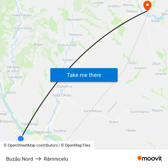 Buzău Nord to Râmnicelu map