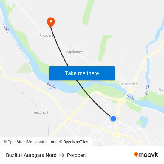 Buzău | Autogara Nord to Potoceni map